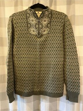 Woolrich  Olive and Cream Fair Isle Half-Zip Sweater